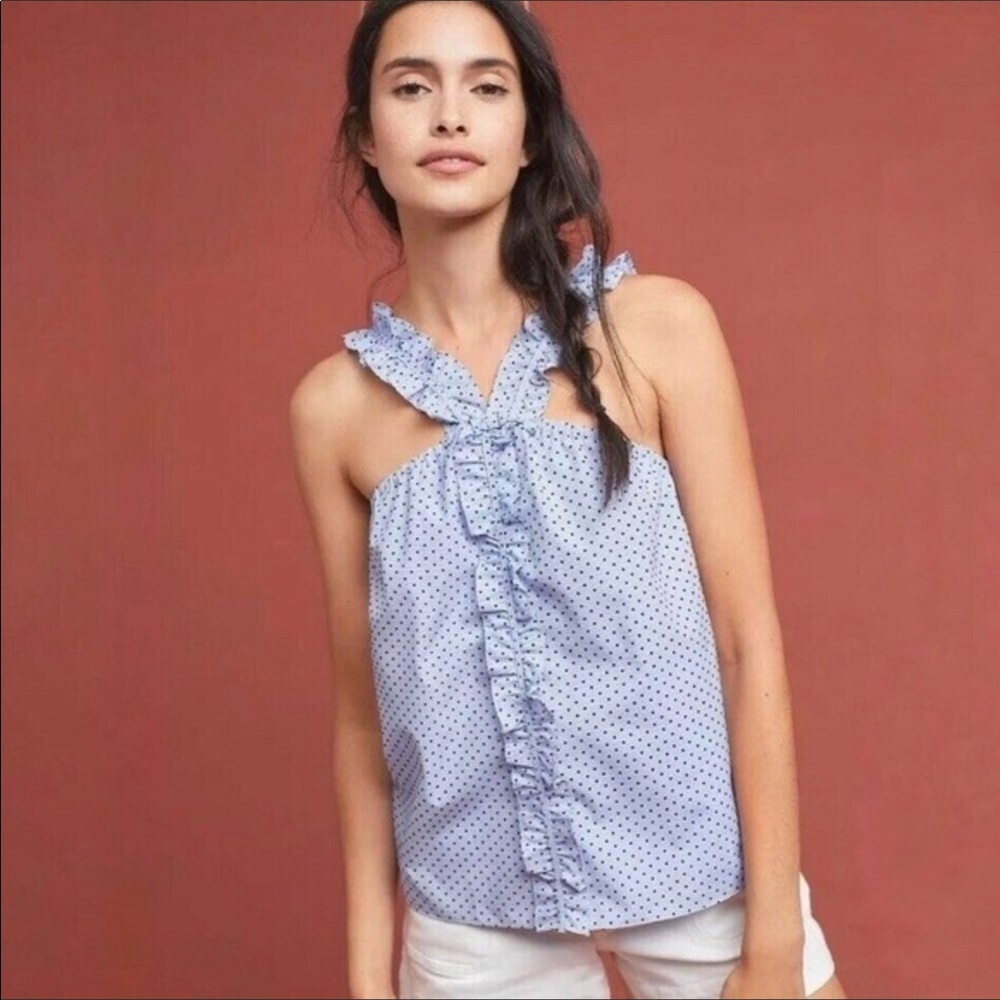 Anthro Waverly Blue Polka Dot Tank S